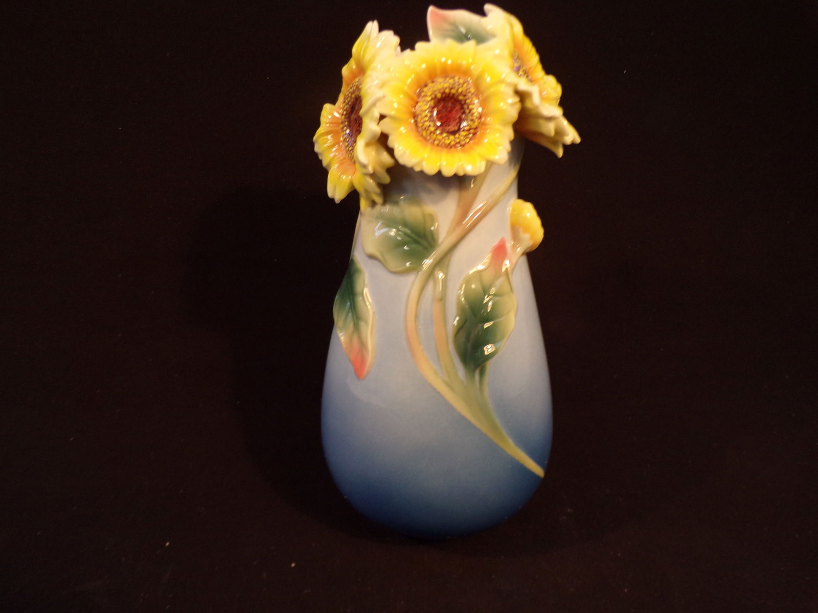 Vintage Franz Porcelain: Sunflower Design Sculptured Porcelain Vase. (1 of 2)