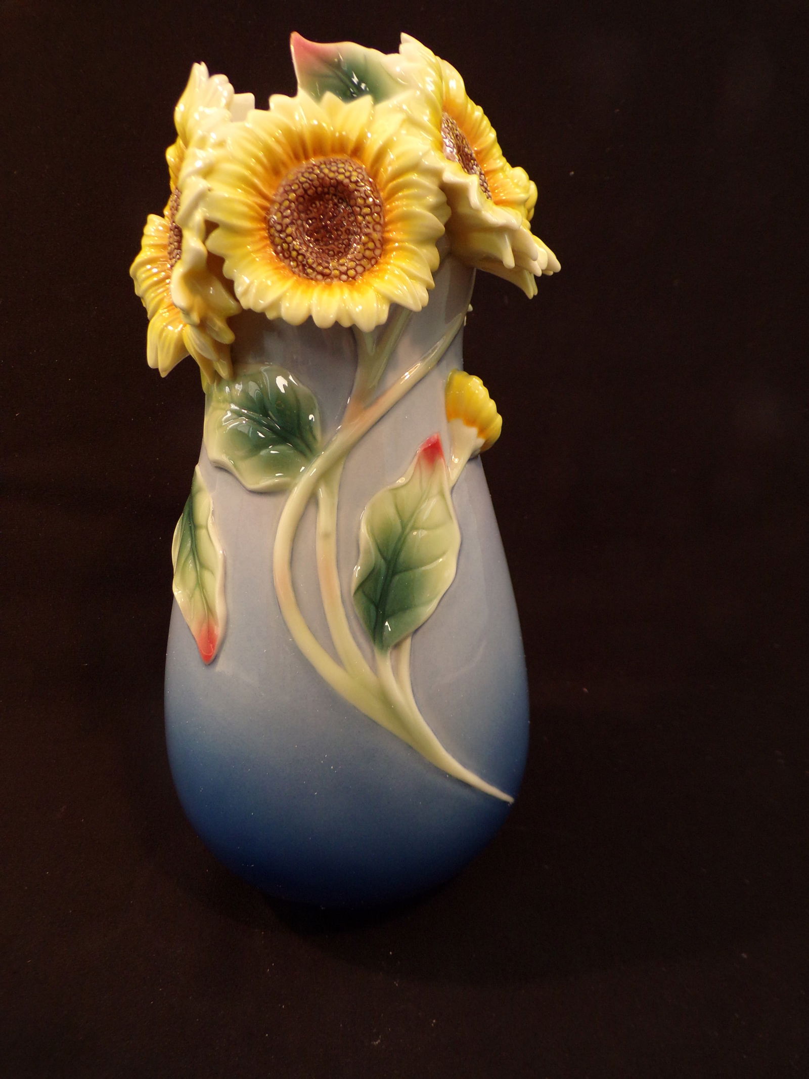 Vintage Franz Porcelain:  Sunflower Design Sculptured Porcelain Vase. (1 of 3)