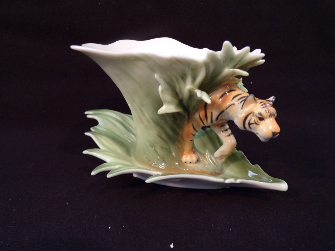 Vintage Franz Porcelain Tiger Design Sculptured Porcelain Cup & Saucer