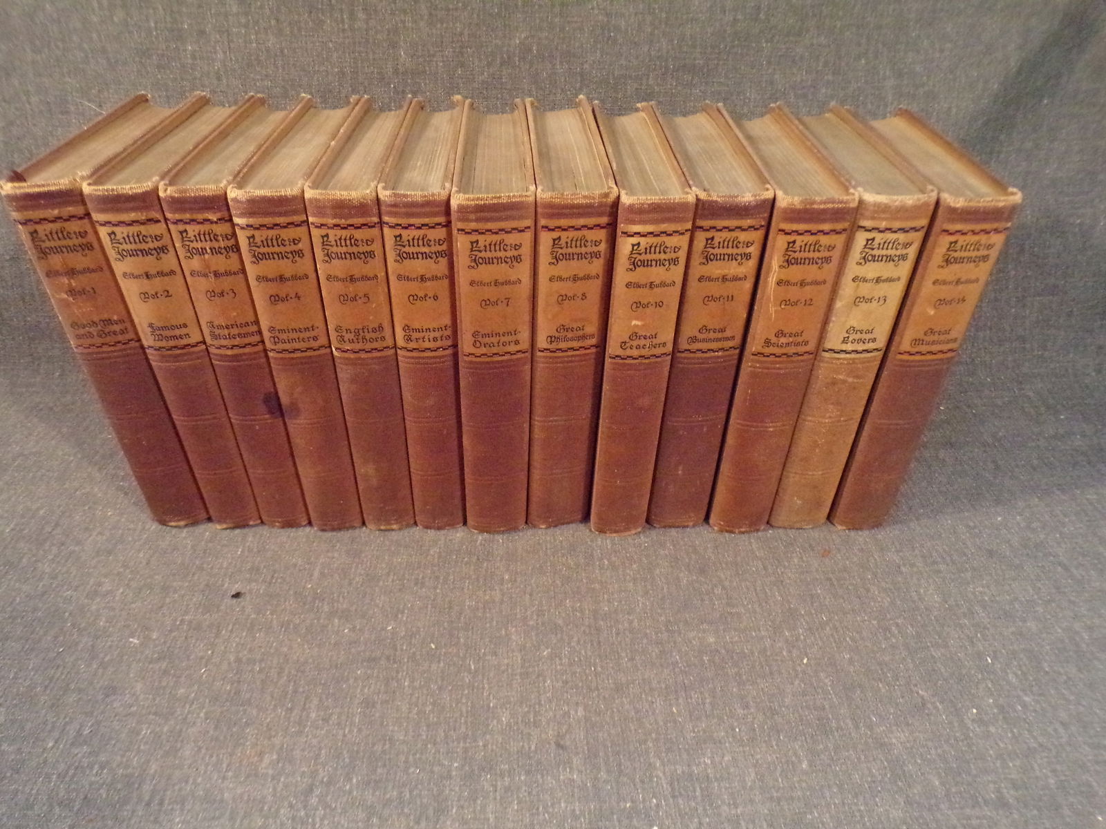 1916 Memorial Edition - Elbert Hubbard Little Journeys to the Homes of the Great.: 1916 Memorial Edition - Elbert Hubbard Little Journeys to the Homes of the Great. This Lot contains 12 of the 14 volumes. Missing Volume 9 and 13. All the rest are in Very Good or better condition as