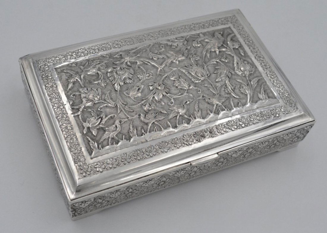 Vintage 20th Embossed engraved 830 Silver Cigarillo Box Persia 318 gr (1 of 12)