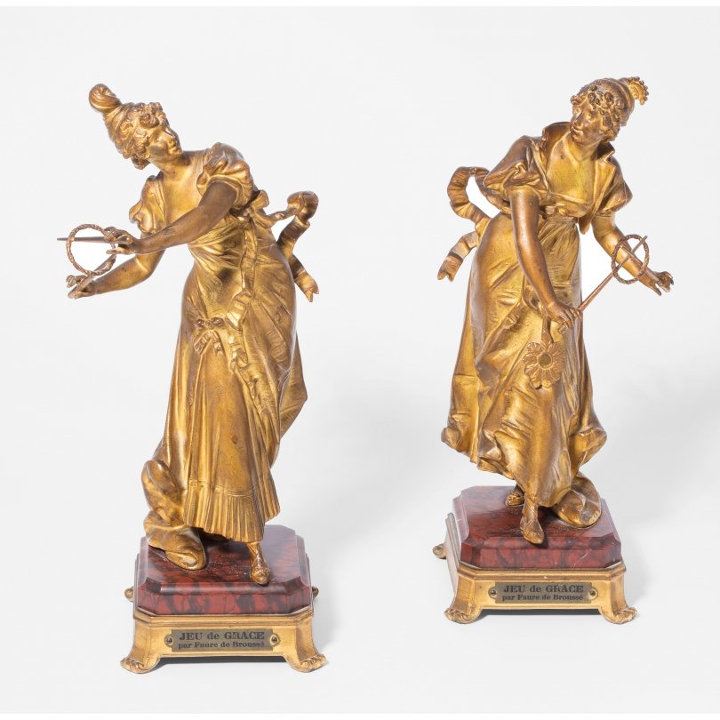 Antique 19th French Pair of sculptures Game of grace golden spelter by FAURE (1 of 5)