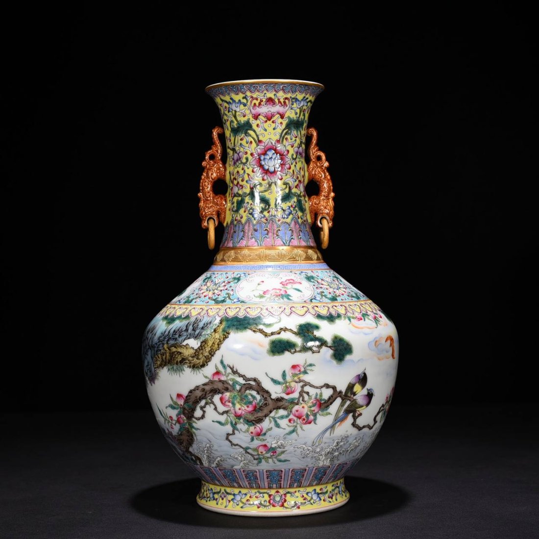 Qing Qianlong Enamel Caifushan Shouhai Flower and Bird Pattern Amphora (1 of 9)