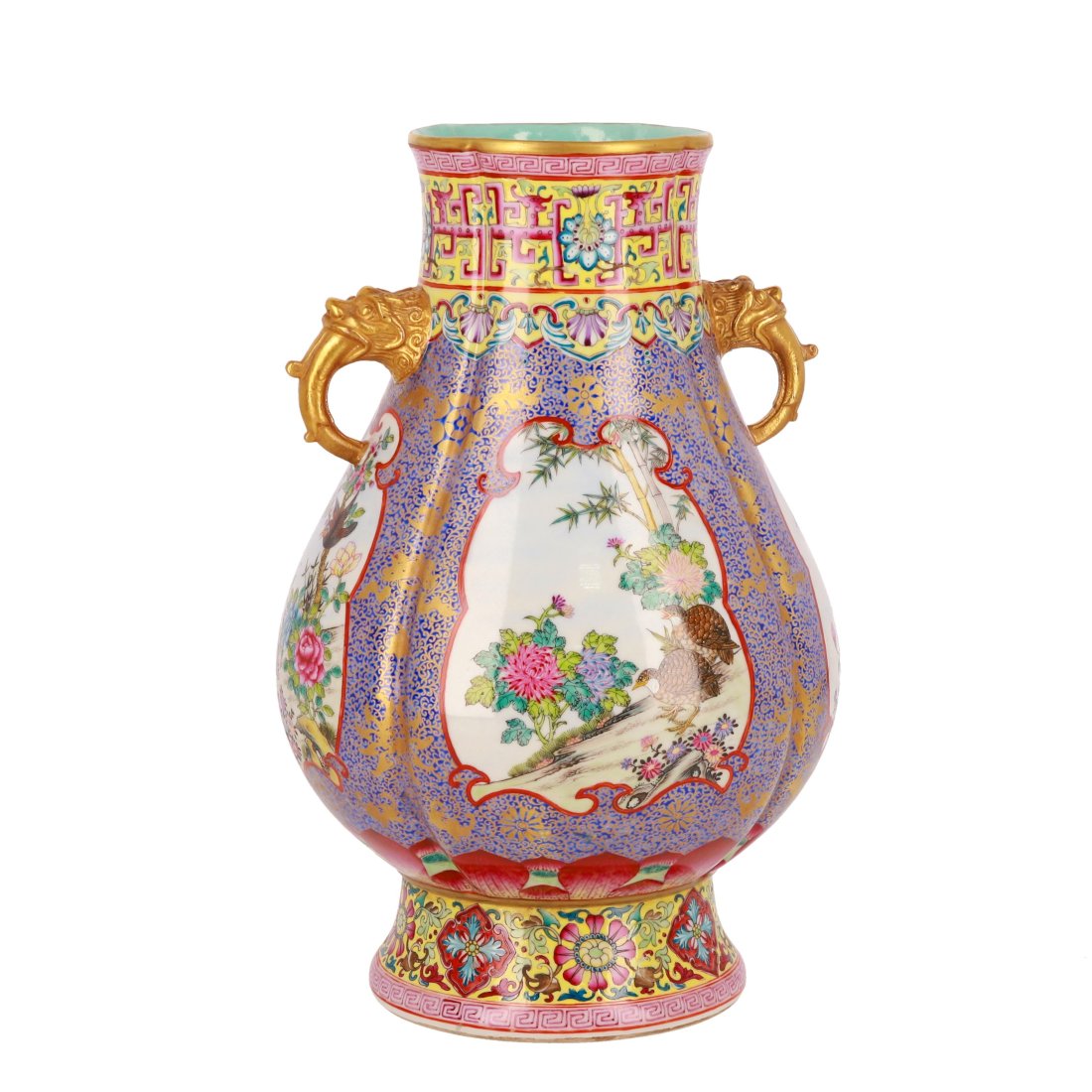 Very Rare Qing Qianlong Gilt Enamel Colored Bronze Ear Vase (1 of 14)