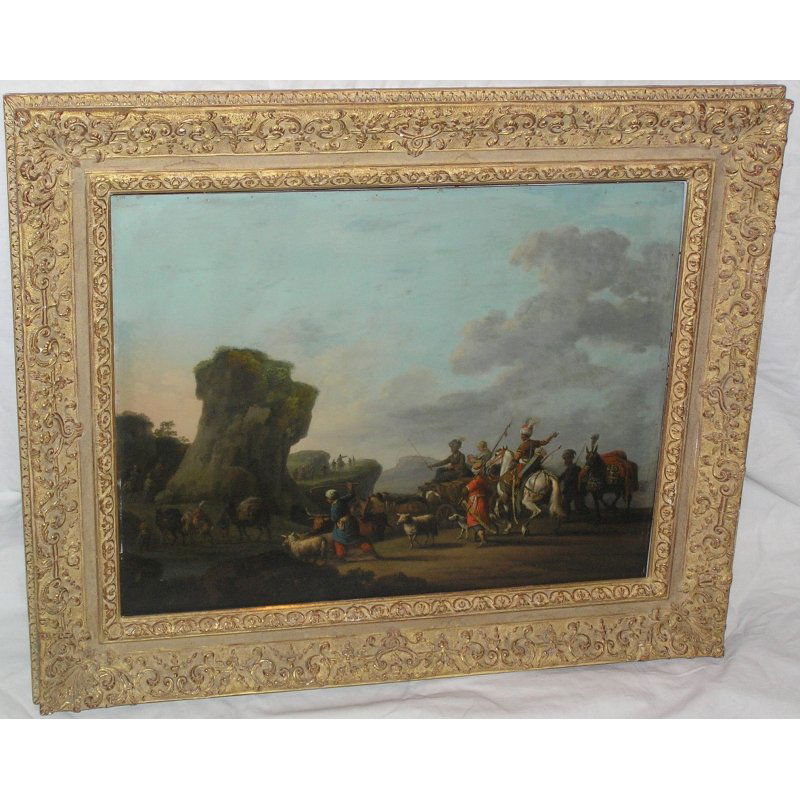 Painting "Caravan, exile Mamluk" signed BERTAUX: Painting "Caravan, exile Mamluk" signed BERTAUX (Jean DUPLESSIS-BERTAUX 1747-1820).The Mamluks are members of a militia formed of freed slaves in the service of different Muslim sovereigns, a militia