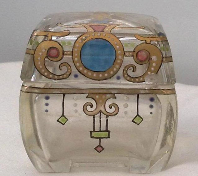 Antique Russian Empire Casket. Glass, enamel painting.: ntique box. Salt shaker or toilet utensil. Painting. Enamel. Gilding. There are 3 chips
