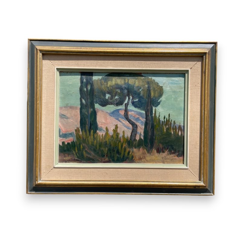 Oil on paper "Mediterranean Landscape" signed K. MAJ?: Oil on paper "Mediterranean Landscape" signed K. MAJ?Origin: GreecePeriod: 20th centuryMaterials: Oil on paperDimensions: Ht 36.5 x 45 cm
