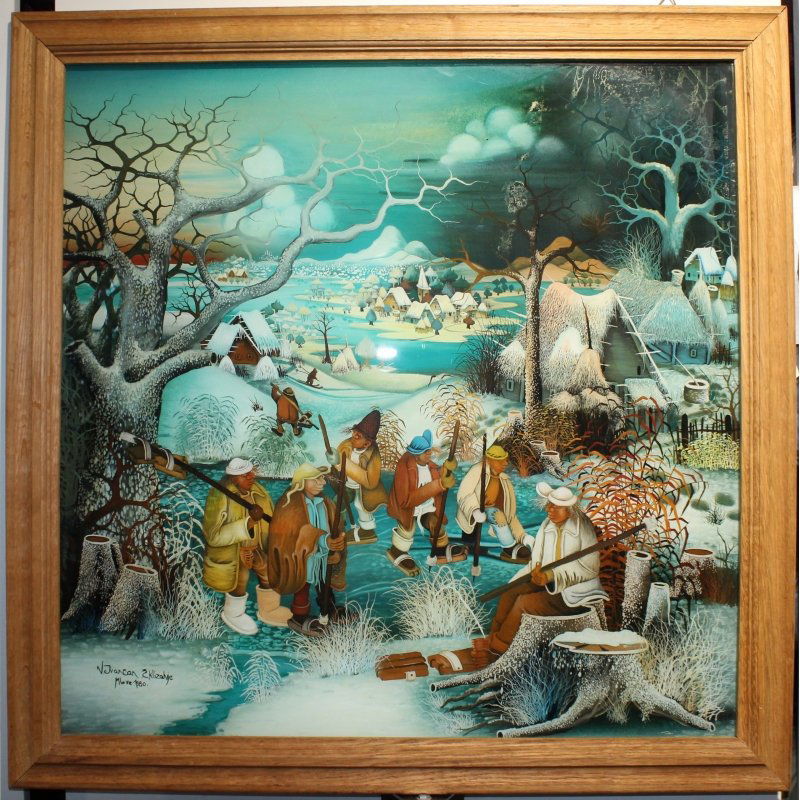 Painting under glass "Ice skates" signed IVANCAN (1 of 7)