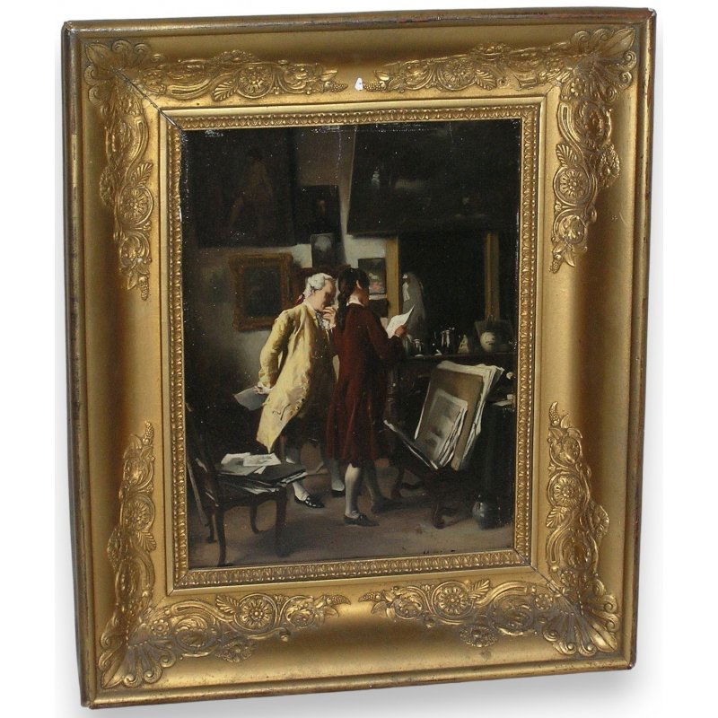 Painting "Collector" signed Maurice BLUM: Painting "At the drawing collector", signed Maurice BLUM (1832-1909).Origin: FrancePeriod: 19th centuryMaterials: Oil on woodDimensions: Ht 32.5 x 24Frame dimensions: Ht 47 x 39.5 cm