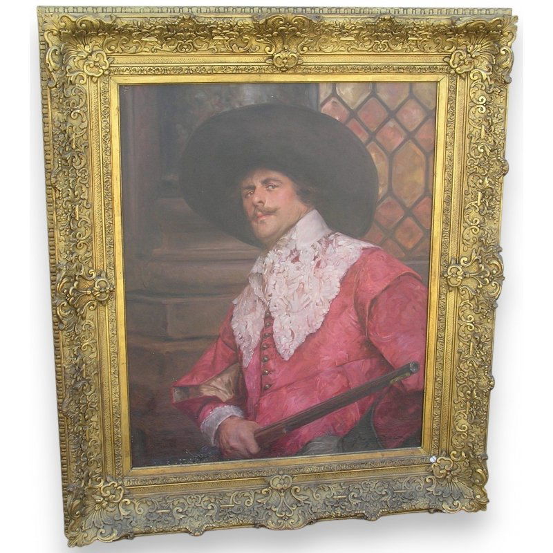 “Musketeer” painting: Painting "Portrait of a Musketeer", signed DE ANDREIS (Alex, 1880-1929).Origin: EnglandPeriod: 20th centuryMaterials: Oil on canvasDimensions: Ht 82 x 66Frame dimensions: Ht 109 x 93 cm