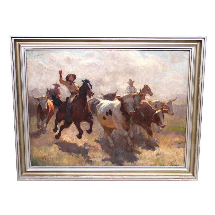 Hungarian 20th century Jana Viski's painting "Cowboys" (1 of 7)
