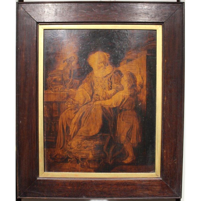 England Early 19th century Pyrography painting "Elie and Samuel" signed SMITH: Pyrography "Elie and Samuel" signed SMITH (Joseph) 1813, after an Oil by John Singleton COPLEY from 1780Origin: EnglandPeriod: Early 19th centuryMaterials: WoodDimensions: Ht 63 x 49Frame dimensions: