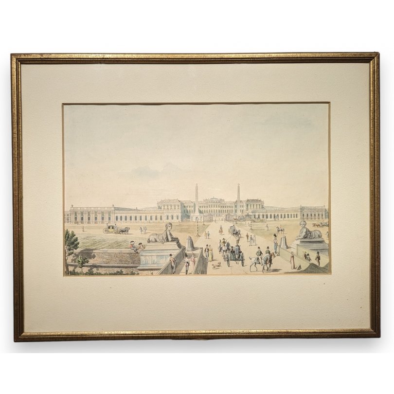 Austria 18th century Engraving "Entry to Schoenbrunn Castle": Engraving "Entry to Schoenbrunn Castle" by Carl SCHÜTZ (1745-1800)Origin: AustriaPeriod: 18th centuryMaterials: PaperDimensions: Ht 44 x 56 cm