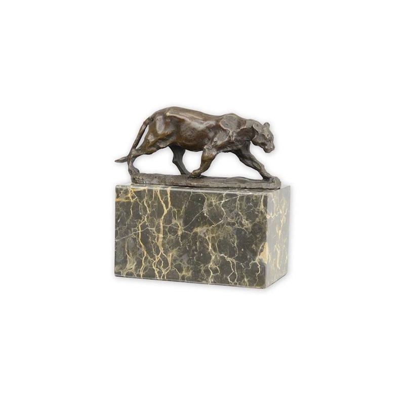Bronze Panther walking marble base (1 of 1)