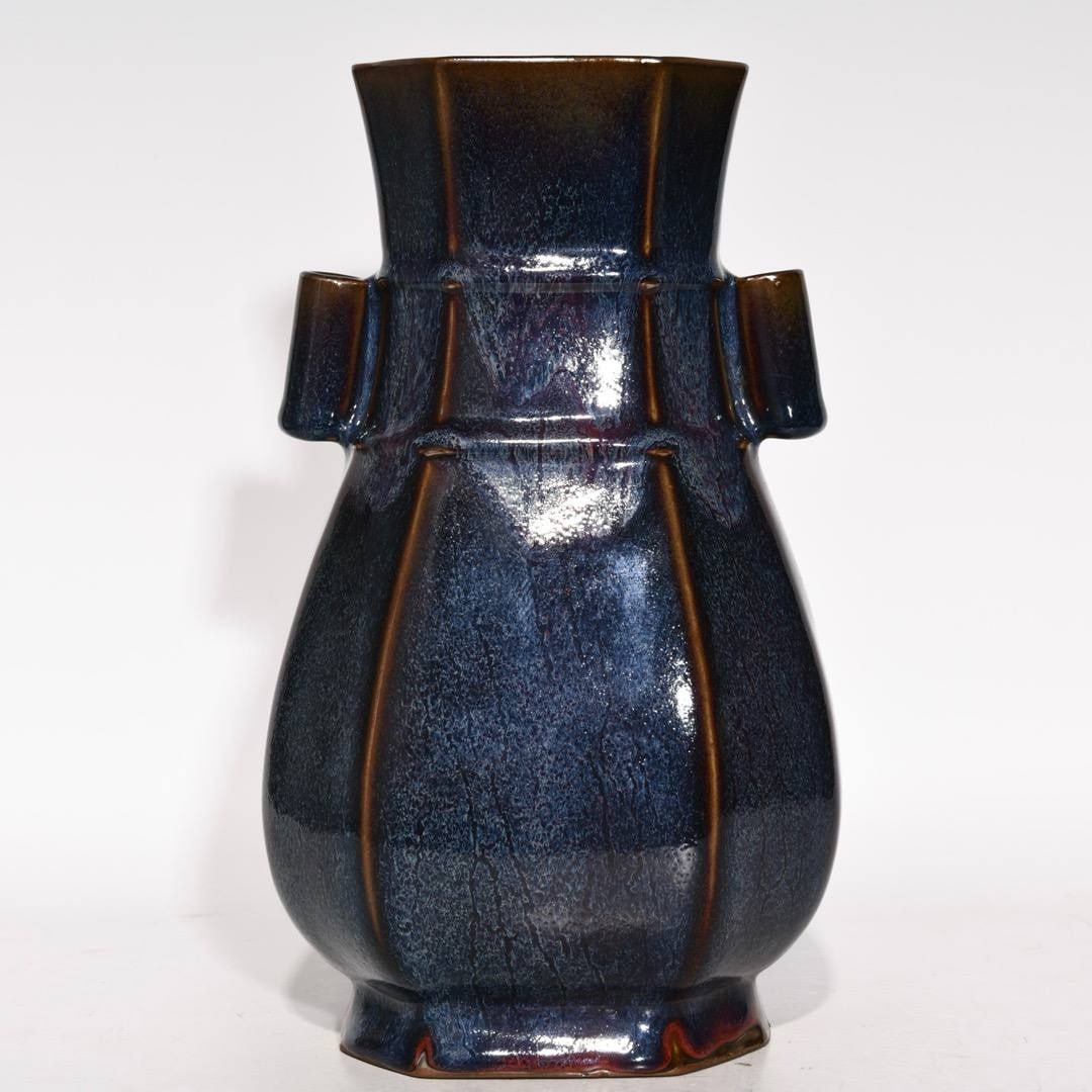 Jun kiln rose purple glaze octagonal bottle with pierced ears (1 of 9)