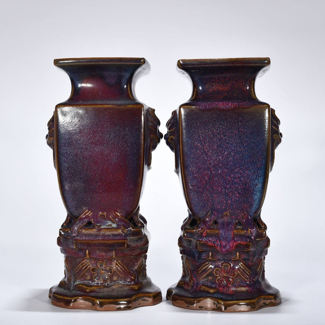 Song Dynasty Jun kiln official rose purple glaze square bottle with base (1 of 9)