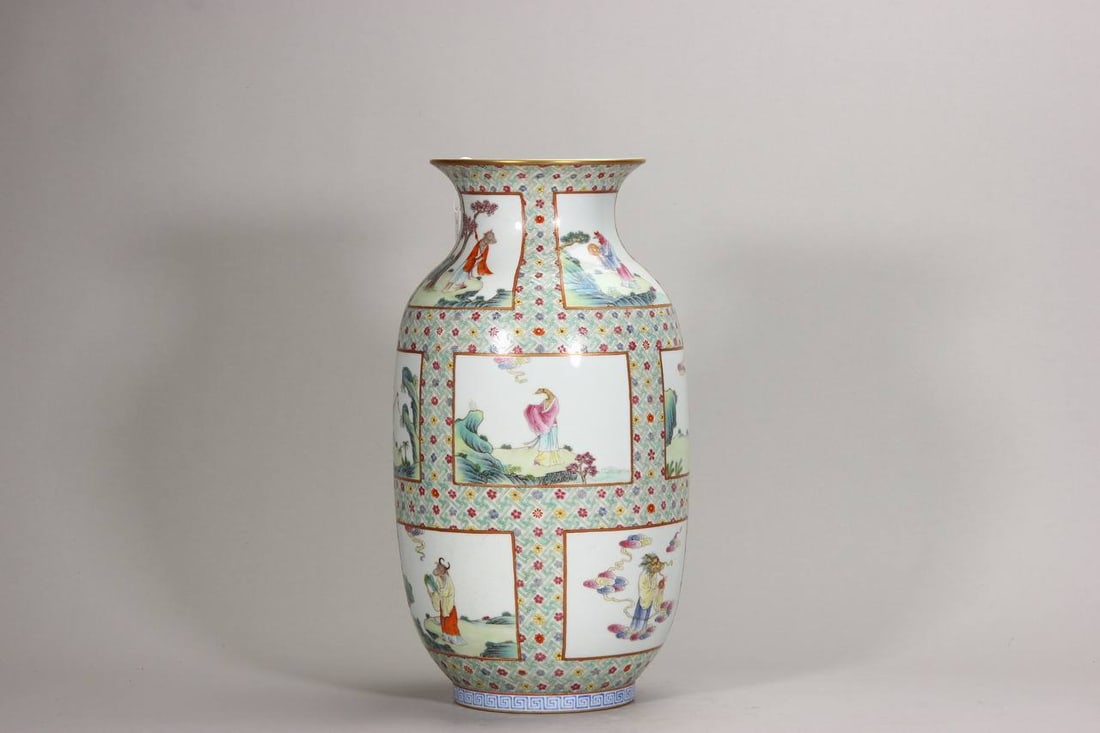A Qing Dynasty Daoguang period (1820s) brocade-patterned vase with twelve zodiac animal lanterns: A Qing Dynasty Daoguang period (1820s) brocade-patterned vase with twelve zodiac animal lanterns and openwork design. Height: 39.3 cm.