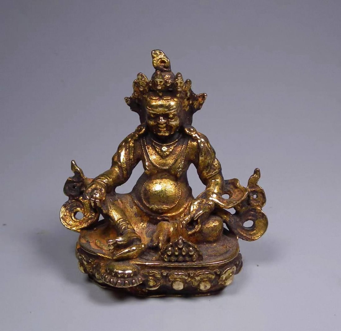 Qing Dynasty Tibetan Buddhist Gilded Bronze Small Buddha of Wealth (1 of 5)