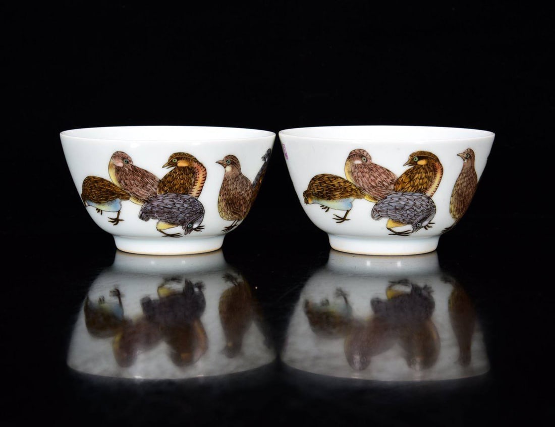 A small famille rose bowls with a "Nine Peace" design: A small famille rose bowls with a "Nine Peace" design from the Yongzheng period of the Qing dynasty, measuring 4.5 x 8.5 cm.