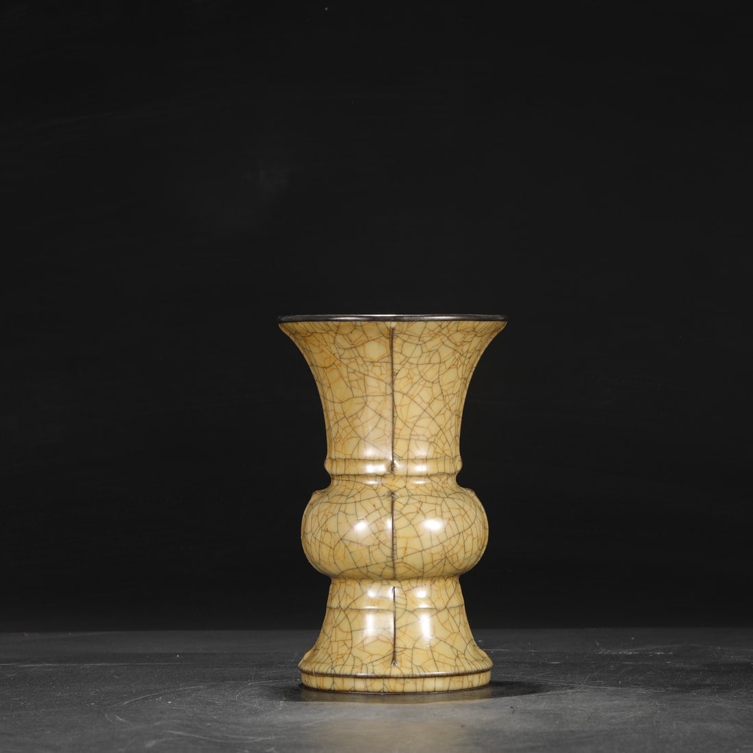 A large, imperial vase with a beige glaze and silver rim, formerly in the collection of the Northern: Dimensions: Height 26 cm, Mouth Diameter 16 cm, Belly Diameter 11.5 cm.