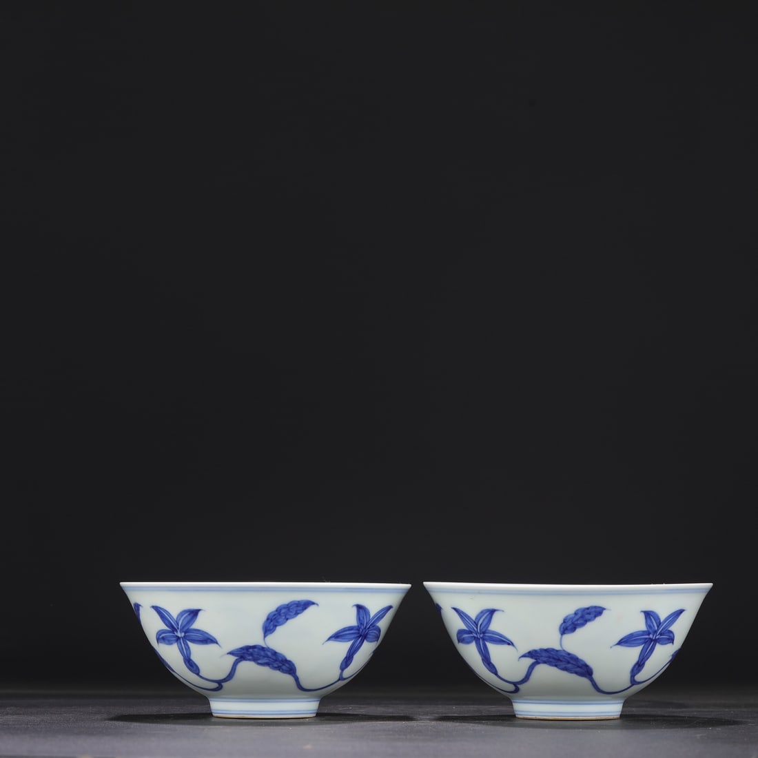 A pair of blue and white porcelain palace bowls from the Chenghua period of the Ming Dynasty, (1 of 8)
