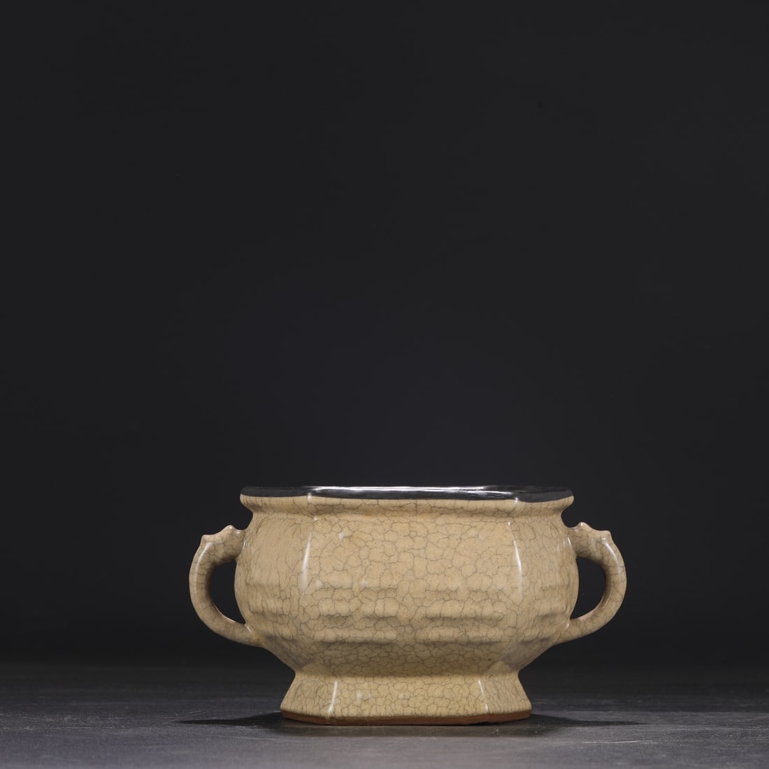 A Northern Song Dynasty Ge ware rice-yellow glazed silver-rimmed imperial censer with elephant-ear (1 of 8)