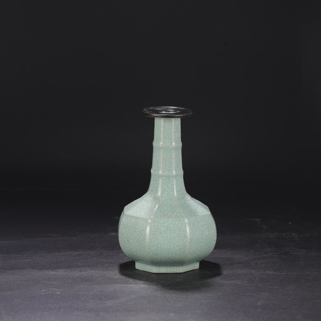 A Northern Song Dynasty Ru ware celadon-glazed silver-rimmed octagonal bamboo-shaped vase used in (1 of 7)