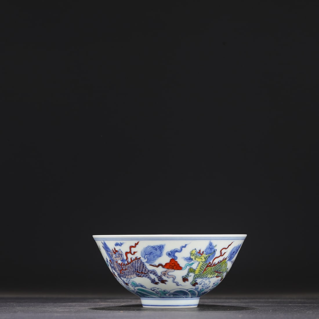 A Ming Dynasty Chenghua Doucai (enamel overglaze) palace bowl with a design of a qilin (unicorn) (1 of 8)