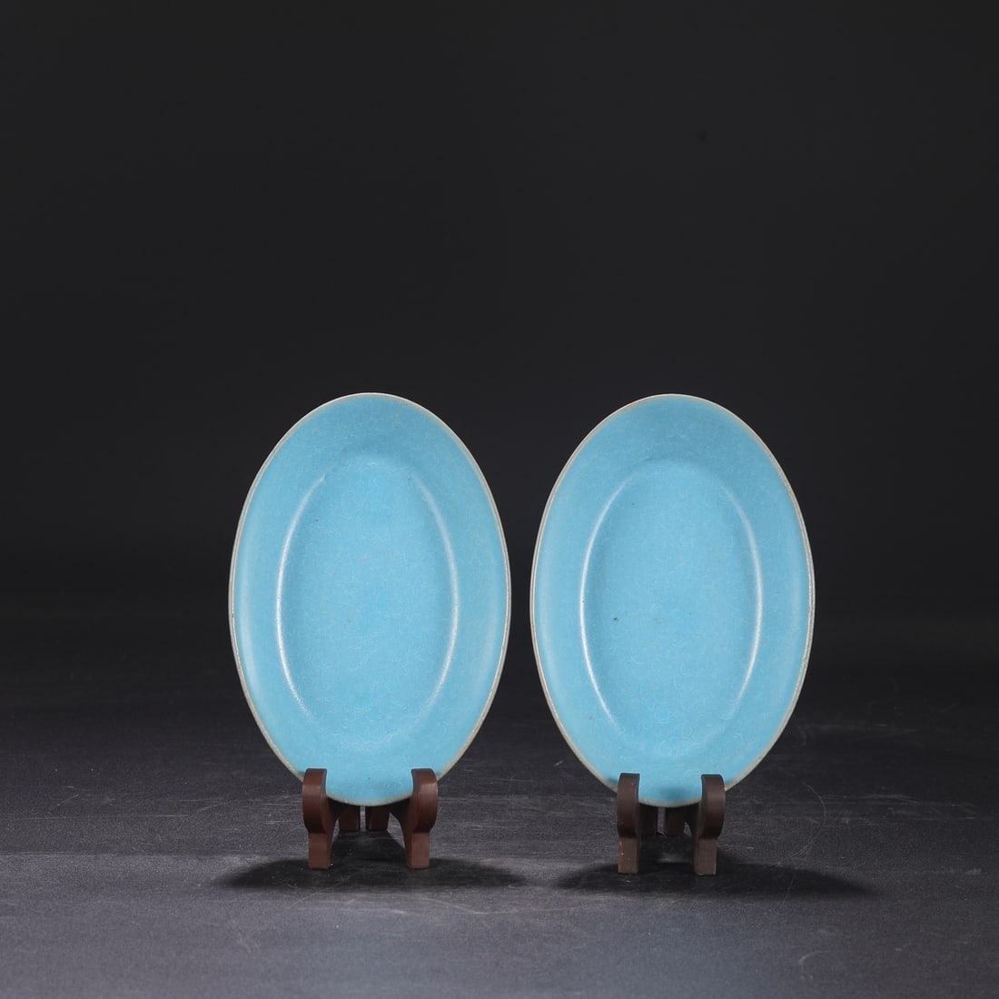 A pair of Northern Song Dynasty Ru ware sky-blue glazed duck egg washers with ice-crack pattern, (1 of 6)