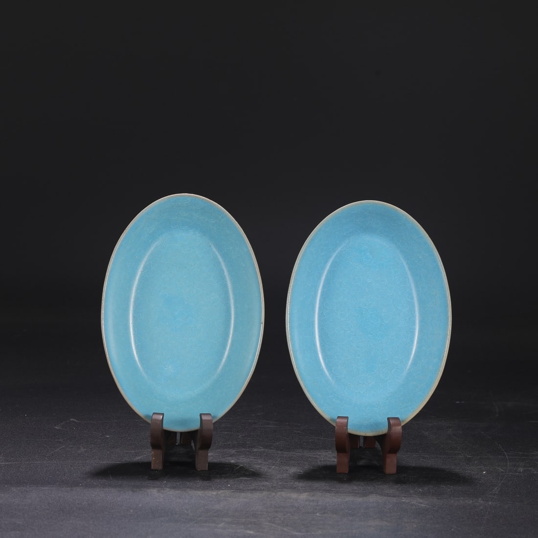 A pair of Northern Song Dynasty Ru ware sky-blue glazed duck egg washers with ice-crack pattern, (1 of 6)