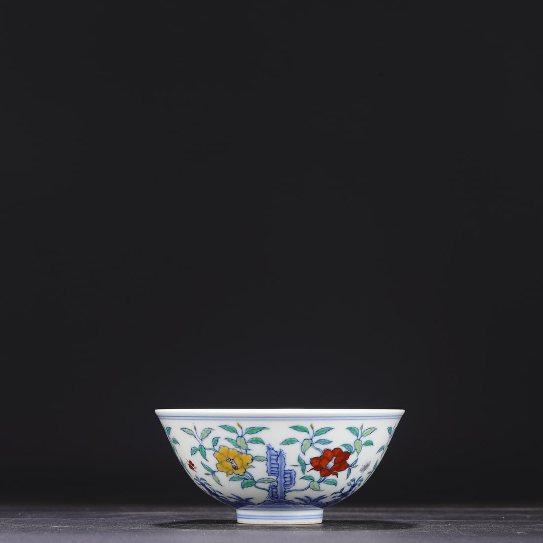 A Ming Dynasty Chenghua Doucai (enamel overglaze) palace bowl with rock and flower design, formerly (1 of 8)