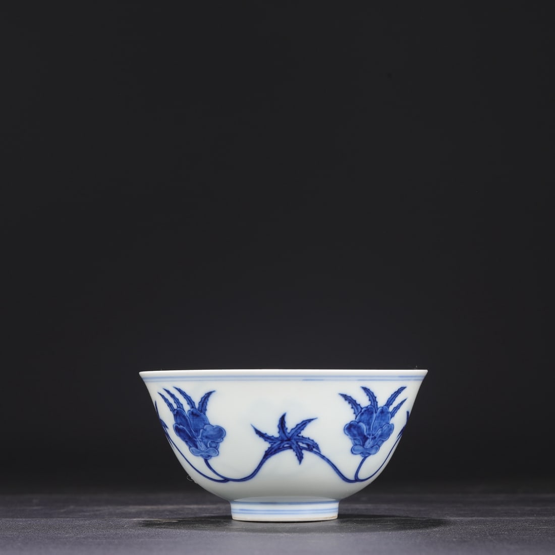 A Ming Dynasty Chenghua blue and white porcelain palace bowl with a scrolling floral design, (1 of 8)