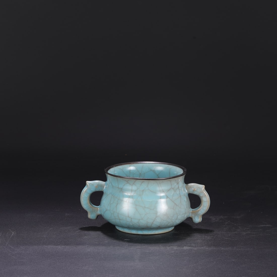 A Northern Song Dynasty Ru ware sky-blue glazed silver-rimmed elephant-ear incense burner with (1 of 6)