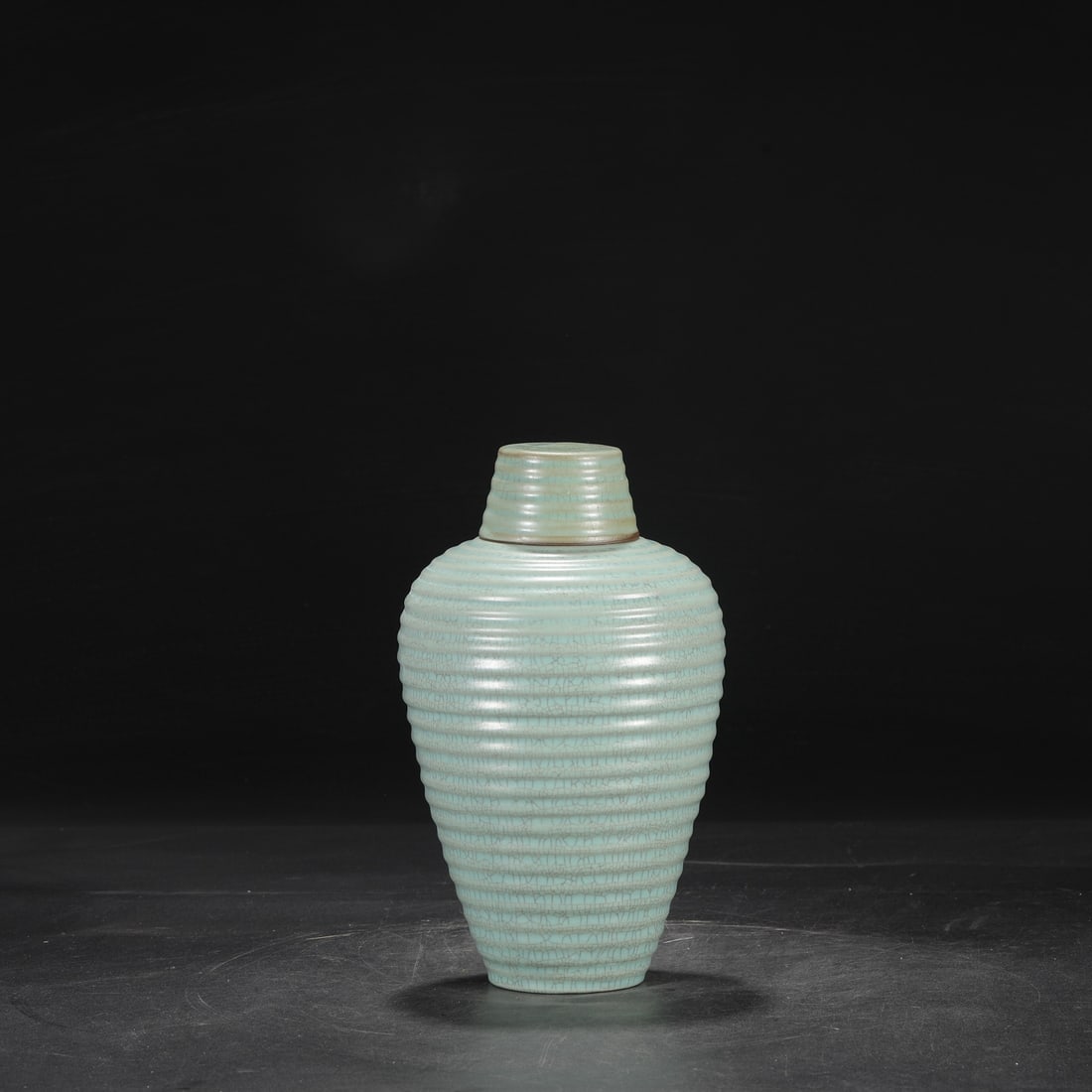 A large, covered, Ru ware (Ru kiln) plum vase with a sky-blue glaze, formerly in the collection and (1 of 7)