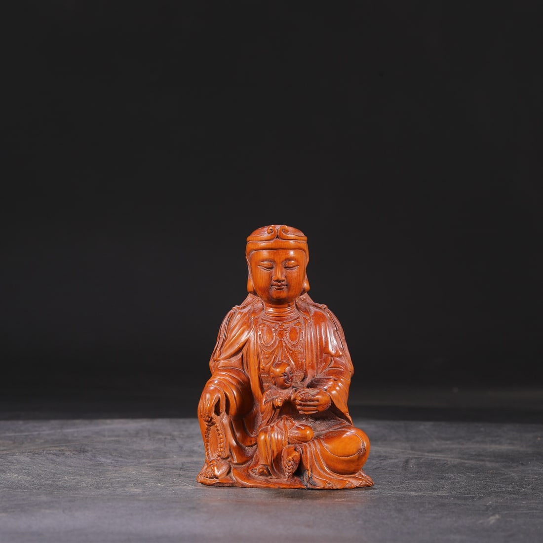 Formerly in the collection, Qing Dynasty Qianlong period boxwood Buddha statue, (1 of 8)