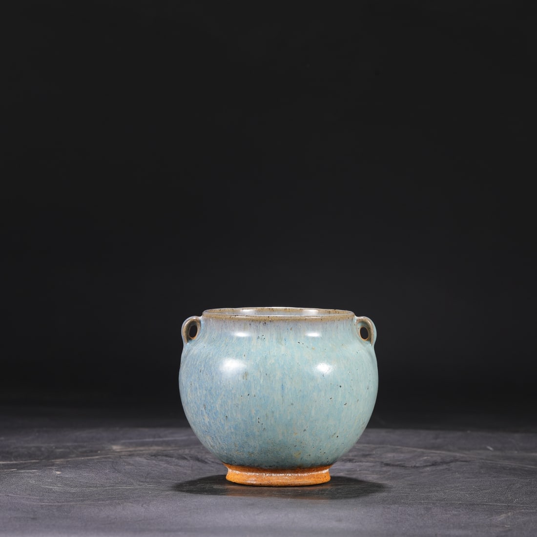 A Liao-Jin period Jun ware jar with purple-red spots and two handles, formerly in the collection. (1 of 7)