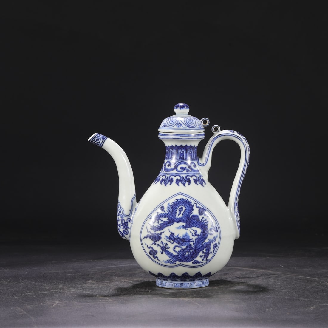 Formerly in the collection, a large blue-and-white porcelain ewer from the Yongle period of the Ming (1 of 8)