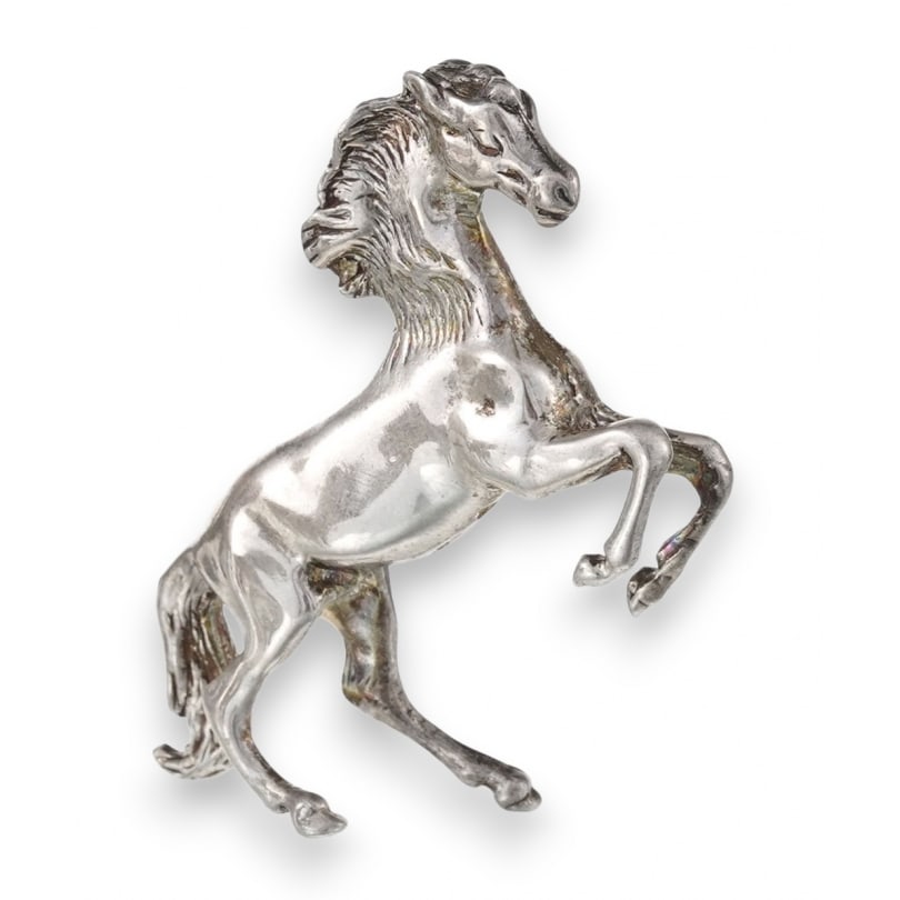 Silver rearing horse by Silvant & Jones: Silver rearing horse by John Silvant & Marguerite Jones, London 1984,45gOrigin: EnglandPeriod: 20th centuryMaterials: SilverDimensions: Ht 6 x 5 x 2 cm