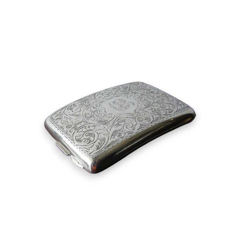 English silver cigarette case, initials LR (1 of 2)