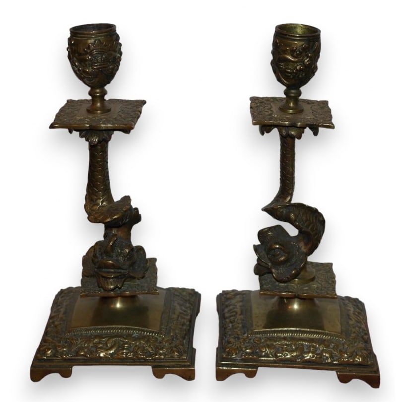 French 19th century Pair of decorative brass candlesticks (1 of 3)