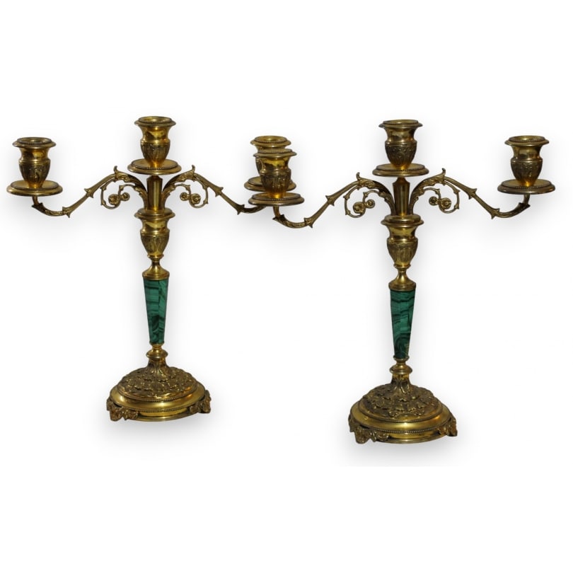 Pair of candlesticks, in vermeil and malachite by FURST MAURIZIO di Renzo. (1 of 6)