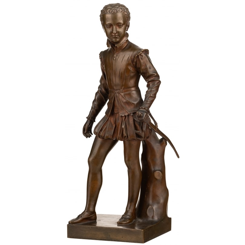 French Bronze "Henry IV as a child" by BOSIO: Bronze "Henry IV as a Child" by François Joseph Bosio (1768-1845), cast by F. Barbedienne.Origin: FrancePeriod: 19th centuryMaterials: BronzeDimensions: Ht 38 x 13 x 16 cm