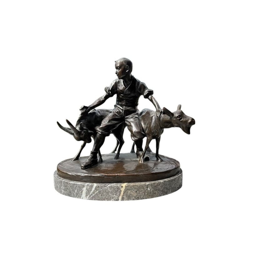 German Bronze "Goat Herder" signed M. HILLER: Bronze "Goat Farmer" signed M. HILLER (Max 1869-1954), by Lauchhammer BildgussOrigin: GermanyPeriod: 20th centuryMaterials: BronzeDimensions: Ht 30.5 x 23 x 30 cm