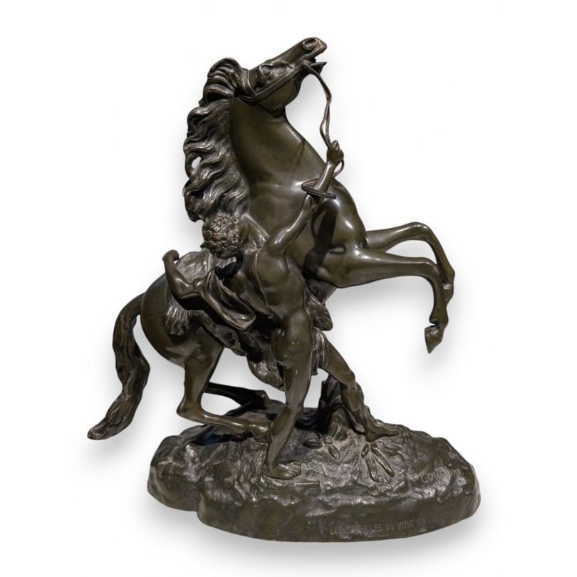 French Bronze "Horse of Marly" signed COUSTOU: Bronze "Horse of Marly" signed COUSTOU, The employees of the King David Hotel to Mr. & Mrs. Seiler - Jerusalem, January 7, 1937Origin: FrancePeriod: 20th centuryMaterials: BronzeDimensions: Ht 41 x 37