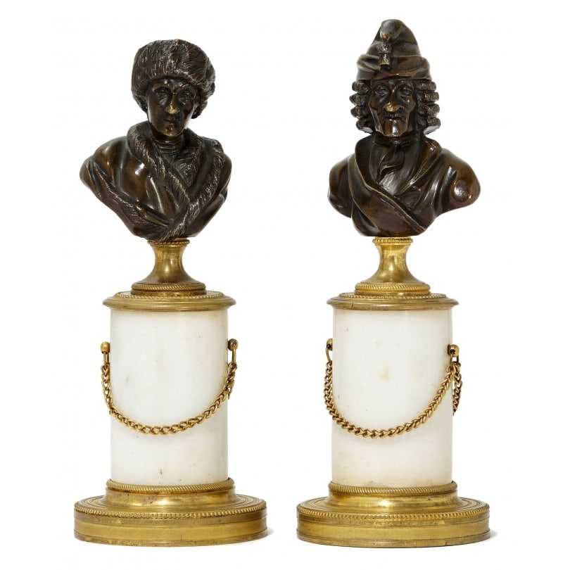 19th century Pair of bronze busts "Voltaire" and "Rousseau" (1 of 4)