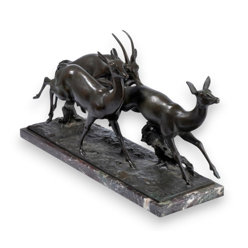 Bronze sculpture "Antelope Race" signed E. SAROLDI (1 of 2)