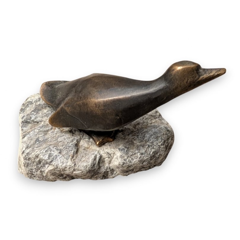 Swiss Bronze "Little Duck" signed REUSSNER: Bronze "Little Duck" signed REUSSNER (Charles 1886-1961) on a stone base, Gilles PETIT FoundryOrigin: SwitzerlandPeriod: 20th centuryMaterials: BronzeDimensions: Ht 10 x 13 x 7 cm