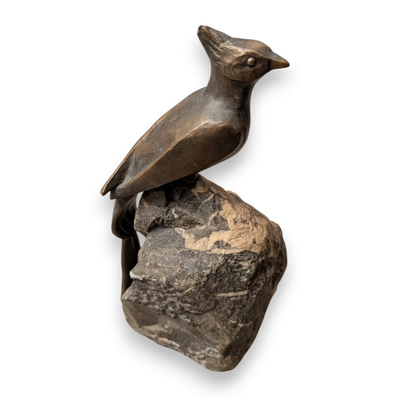 Swiss Bronze "Paradise-maker" by Charles REUSSNER: Bronze "Paradise Maker" by Charles REUSSNER (1886-1961) on a stone base, Gilles PETIT FoundryOrigin: SwitzerlandPeriod: 20th centuryMaterials: BronzeDimensions: Ht 24 x 14 x 12 cm