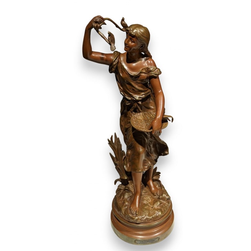 French 19th century Bronze "Charmer" by MOREAU: Bronze "Charmeuse" by MOREAU (Hippolyte François 1832-1927), on a rotating bronze base.Origin: FrancePeriod: 19th centuryMaterials: BronzeDimensions: Ht 56 x 30 x 20 cm