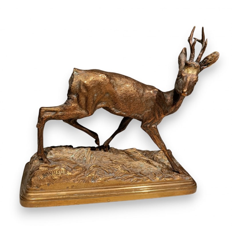 19th century Bronze "Attentive Brocade" signed I HAPPINESS: Bronze "Attentive Brocade" signed I BONHEUR (Isidore 1827-1901)Origin: FrancePeriod: 19th centuryMaterials: BronzeDimensions: Ht 22 x 24 x 10 cm